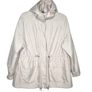 OYSHO Parka Hooded Jacket Water-Repellent Front-Zip Relaxed Fit Beige Size Small